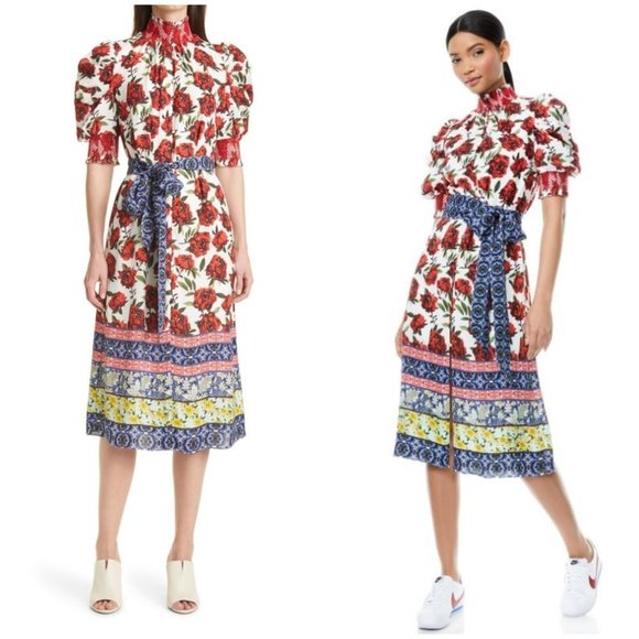 Alice + Olivia Dresses & Skirts - Alice + Olivia Dress French Quarters Floral Midi Red Green White Blue 6